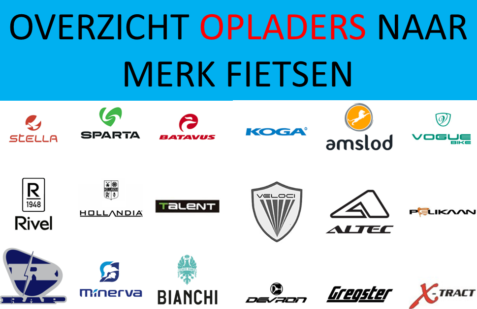 Overzicht opladers fietsaccu naar merk elektrische fiets